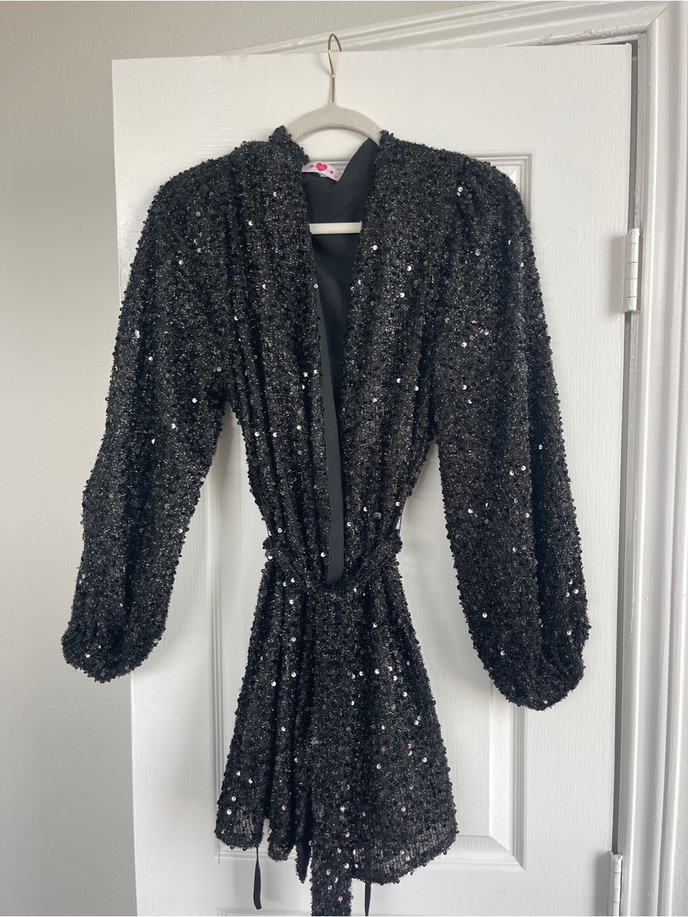 Buddy Love Black Sequin Wrap Romper with Waist Tie